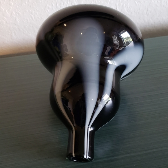 Vintage Handblown Art Glass Mid-Century Modern Retro Black & White Wavy 70 Vase - Picture 9 of 10